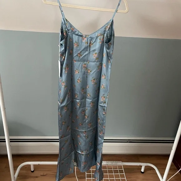 Reformation Blue Floral Slip Midi Dress Silk - Picture 7 of 9